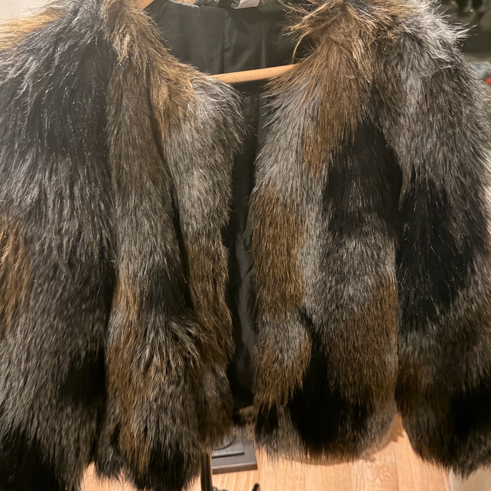 Women's Faux Fur Coat - Brown/Black